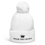 Load image into Gallery viewer, WEAR THE CROWN White Pom pom beanie

